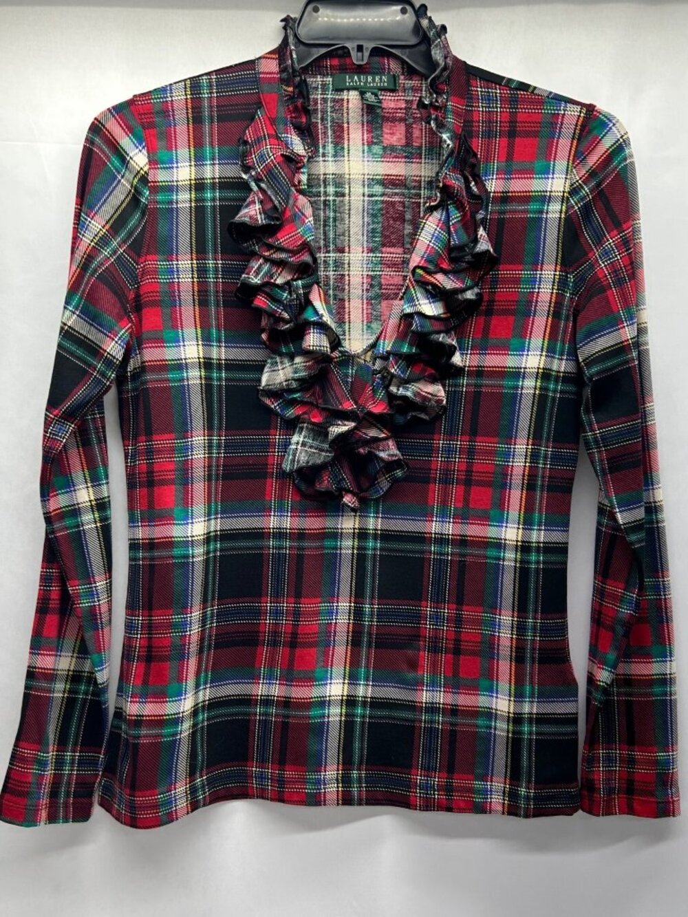 Lauren Ralph Lauren Plaid Ruffle Front Blouse Women's M